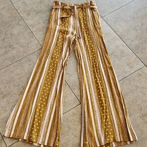 Free People Mustard & Cream Striped Wide-Leg Pants